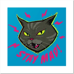 Stay Mad Angry Cat Vintage Cartoon Kitten Hissing Posters and Art